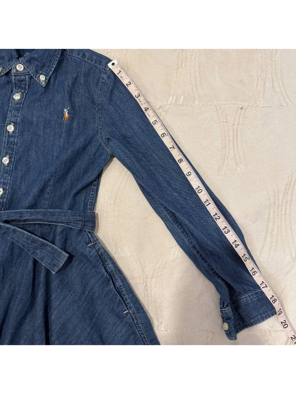 Polo Ralph Lauren Girls Size 8 Denim Shirt Dress Belted Fit & Flare Pony